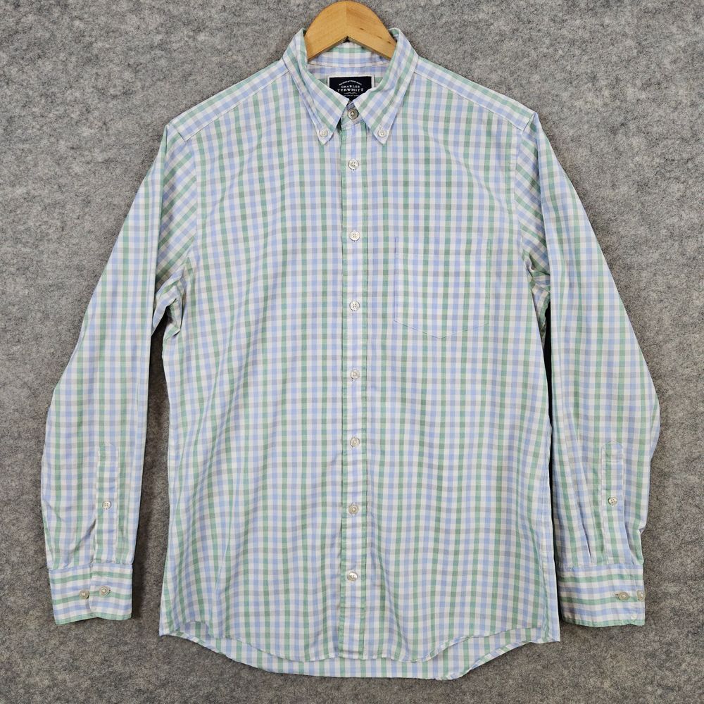 Charles Tyrwhitt Men's Pastel Checks Shirt Size M Slim Fit‎ Non-Iron 100% Cotton